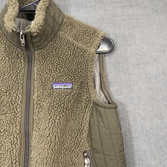 Patagonia Synchilla Womens Full Zip Fleece Vest Olive Green Logo Size Small - Picture 10 of 13